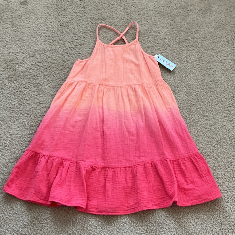 NWT Cat & Jack Girl’s Peach to Pink Ombre Tiered Cotton Sundress - Size L 10/12